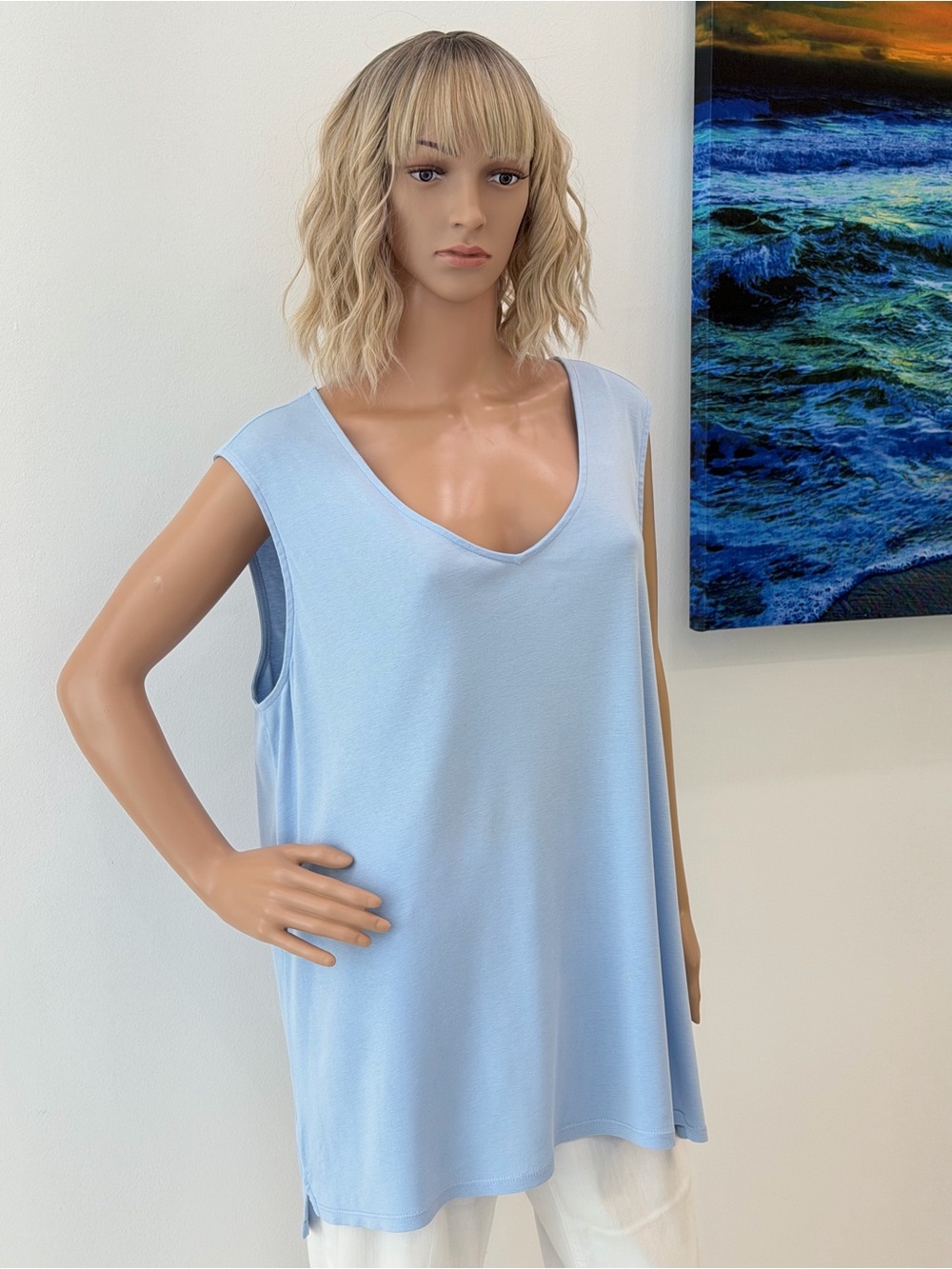 Pretty and Comfy J. Jill Blue Pima Cotton Tunic Tank Top, Relaxed Fit, Size 2X